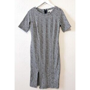 NEW Loft Dress Fitted Black White Stretch Cotton Blend Animal Print Size 2